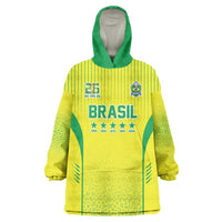 Custom Brazil World Football Legacy Wearable Blanket Hoodie 5 Times History Champions - Wonder Print Shop