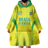 Custom Brazil World Football Legacy Wearable Blanket Hoodie 5 Times History Champions - Wonder Print Shop