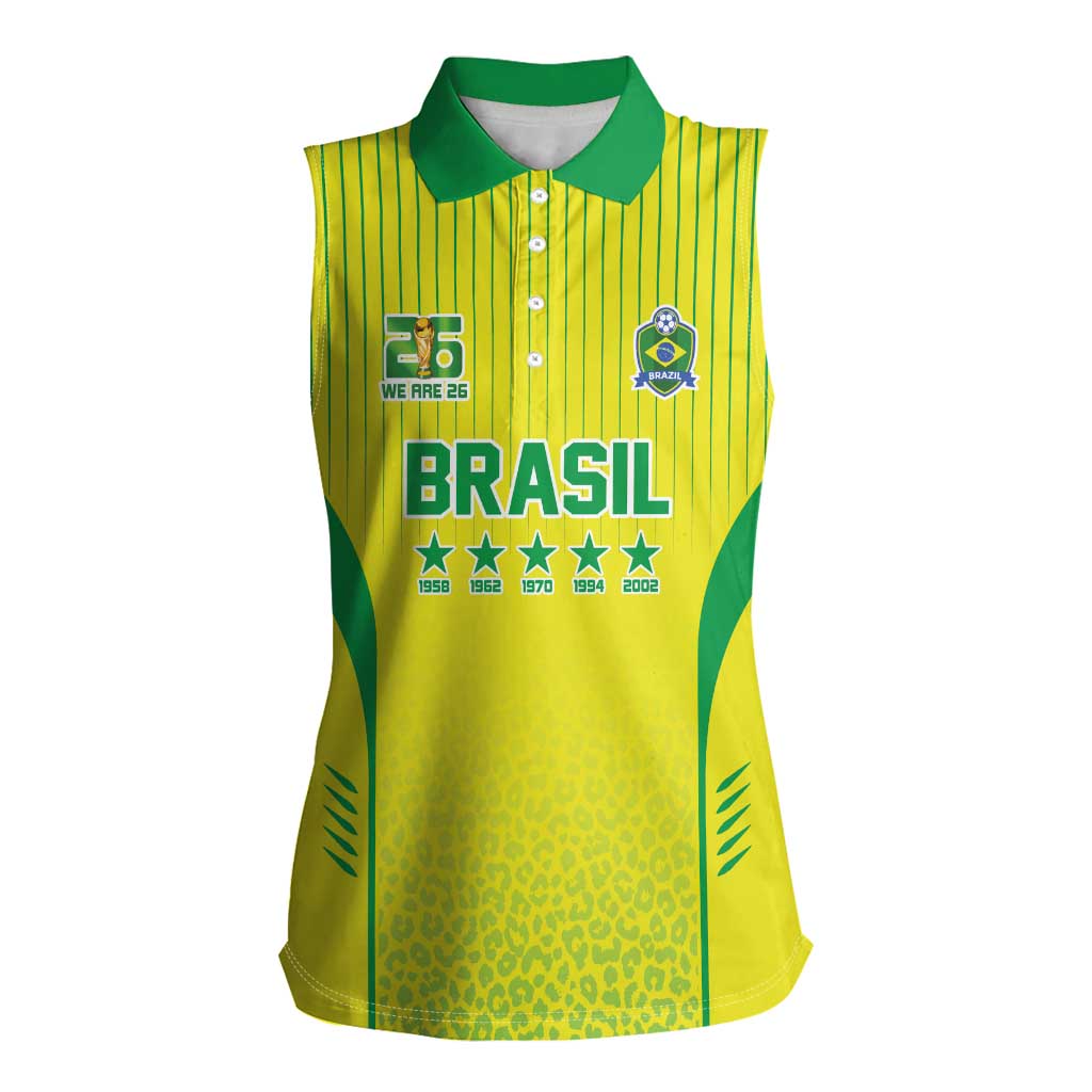 Custom Brazil World Football Legacy Women Sleeveless Polo Shirt 5 Times History Champions - Wonder Print Shop
