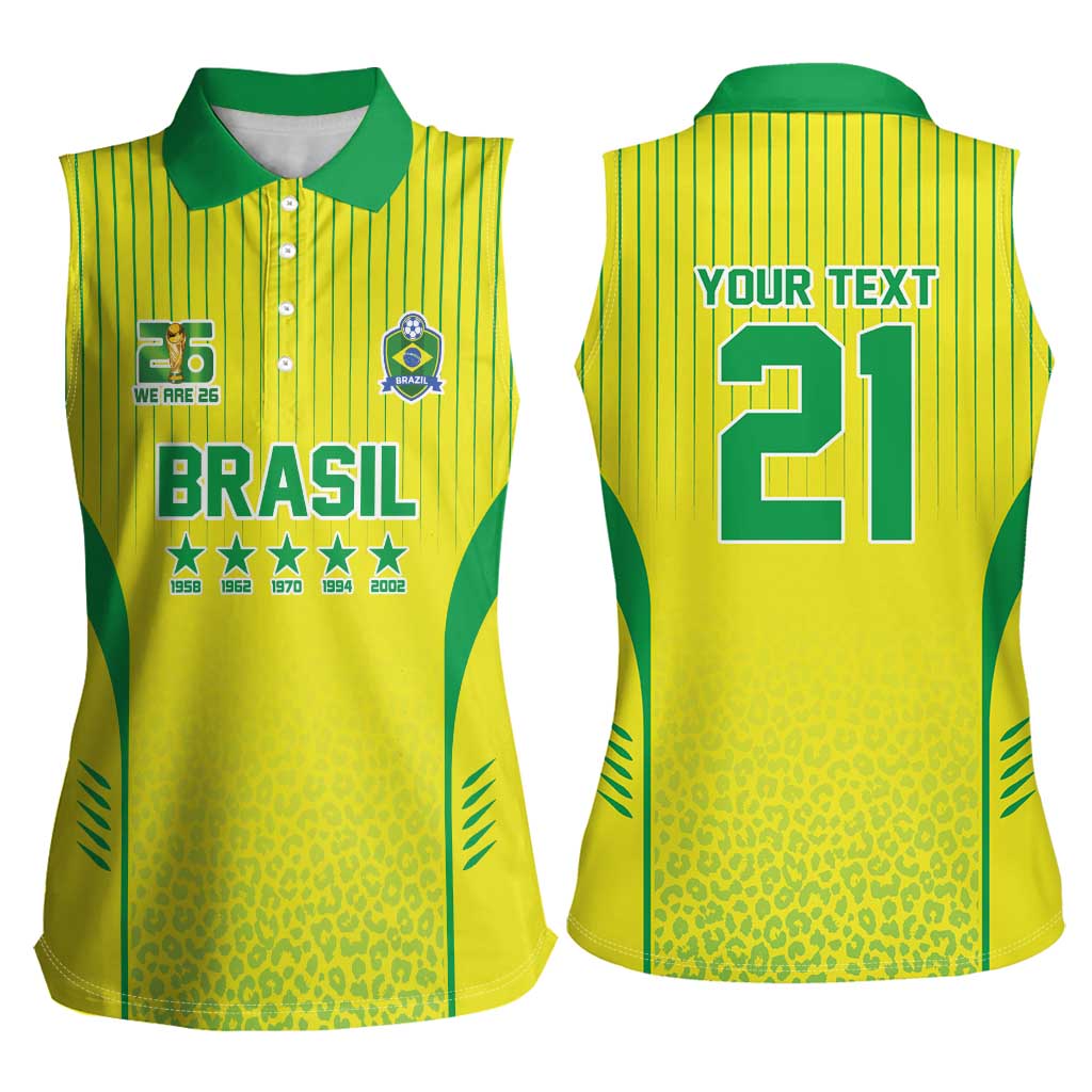 Custom Brazil World Football Legacy Women Sleeveless Polo Shirt 5 Times History Champions - Wonder Print Shop