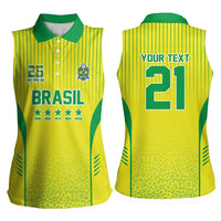 Custom Brazil World Football Legacy Women Sleeveless Polo Shirt 5 Times History Champions - Wonder Print Shop