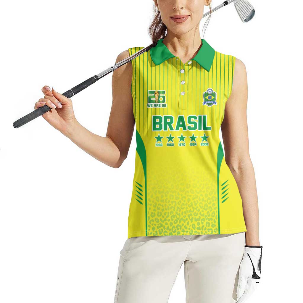 Custom Brazil World Football Legacy Women Sleeveless Polo Shirt 5 Times History Champions - Wonder Print Shop