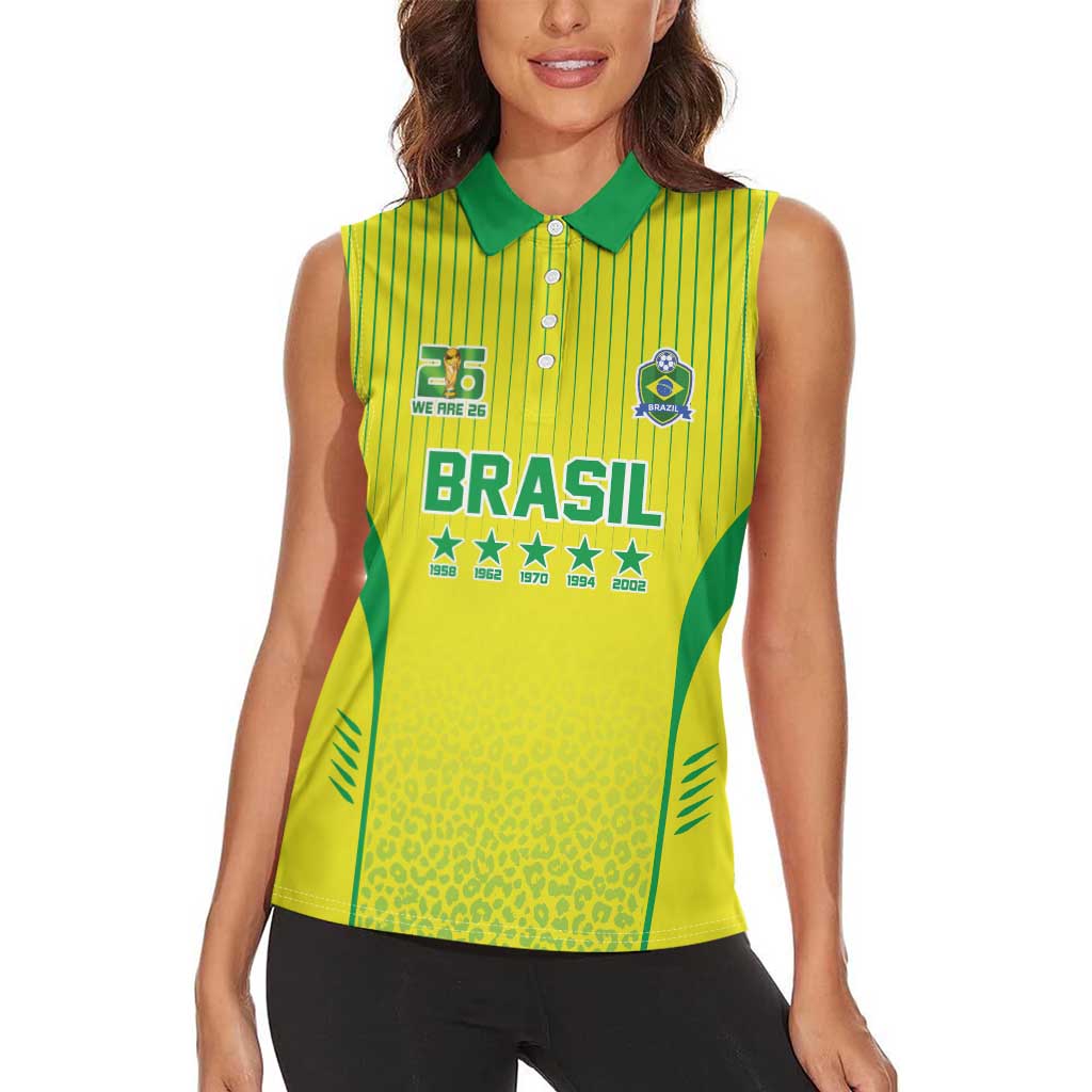 Custom Brazil World Football Legacy Women Sleeveless Polo Shirt 5 Times History Champions - Wonder Print Shop