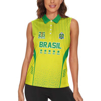 Custom Brazil World Football Legacy Women Sleeveless Polo Shirt 5 Times History Champions - Wonder Print Shop