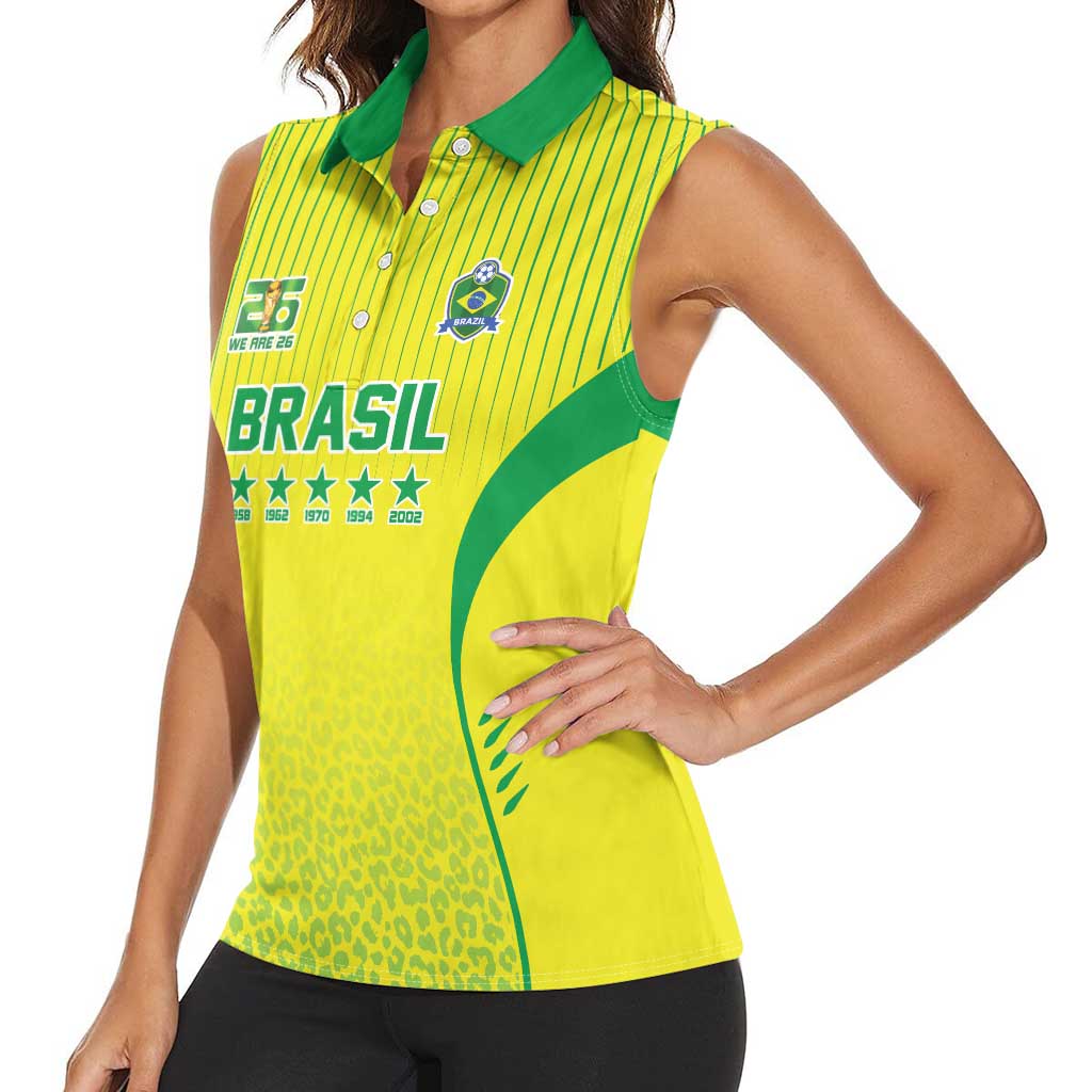 Custom Brazil World Football Legacy Women Sleeveless Polo Shirt 5 Times History Champions - Wonder Print Shop