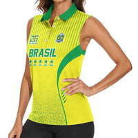 Custom Brazil World Football Legacy Women Sleeveless Polo Shirt 5 Times History Champions - Wonder Print Shop