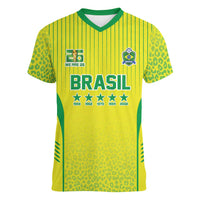 Custom Brazil World Football Legacy Women V-Neck T-Shirt 5 Times History Champions - Wonder Print Shop