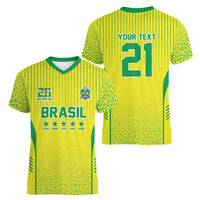 Custom Brazil World Football Legacy Women V-Neck T-Shirt 5 Times History Champions - Wonder Print Shop