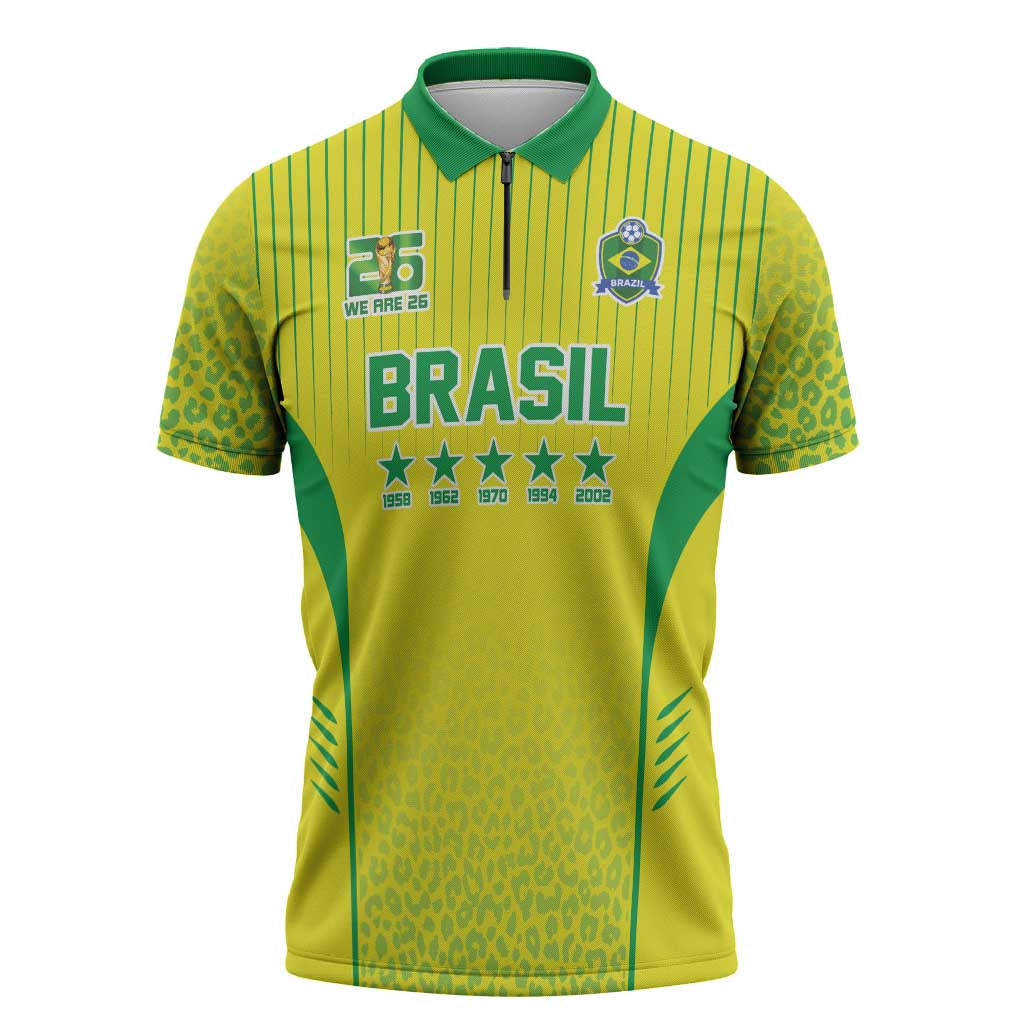 Custom Brazil World Football Legacy Zipper Polo Shirt 5 Times History Champions - Wonder Print Shop