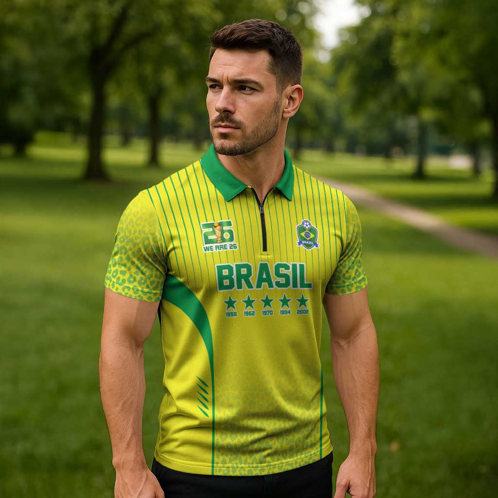 Custom Brazil World Football Legacy Zipper Polo Shirt 5 Times History Champions - Wonder Print Shop