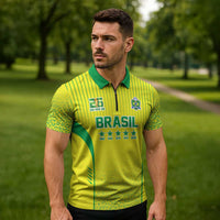 Custom Brazil World Football Legacy Zipper Polo Shirt 5 Times History Champions - Wonder Print Shop