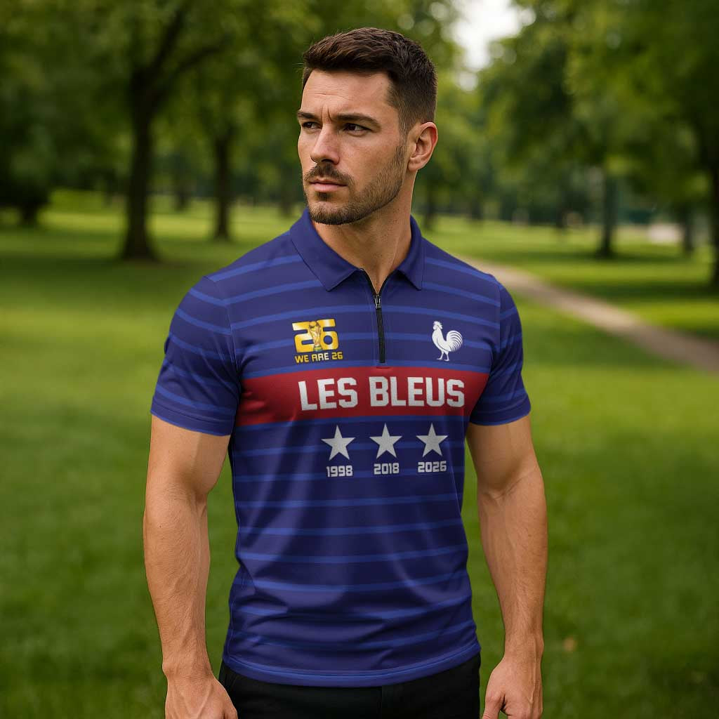 Custom France WC26 Future Champions Zipper Polo Shirt Past Champions Future Legends - Wonder Print Shop