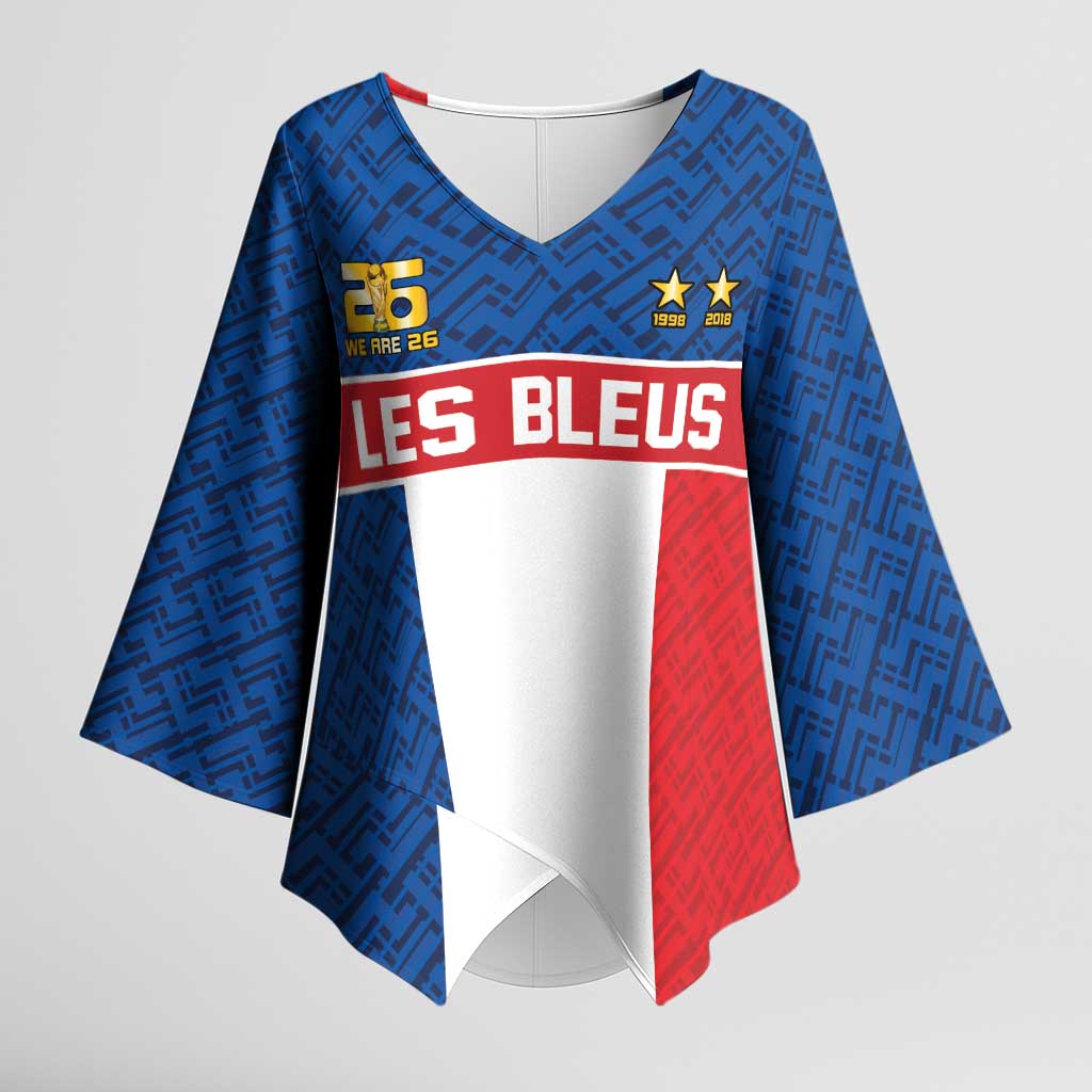 Custom France World Football Legacy Kimono Sleeve Blouse 2 Times History Champions - Wonder Print Shop
