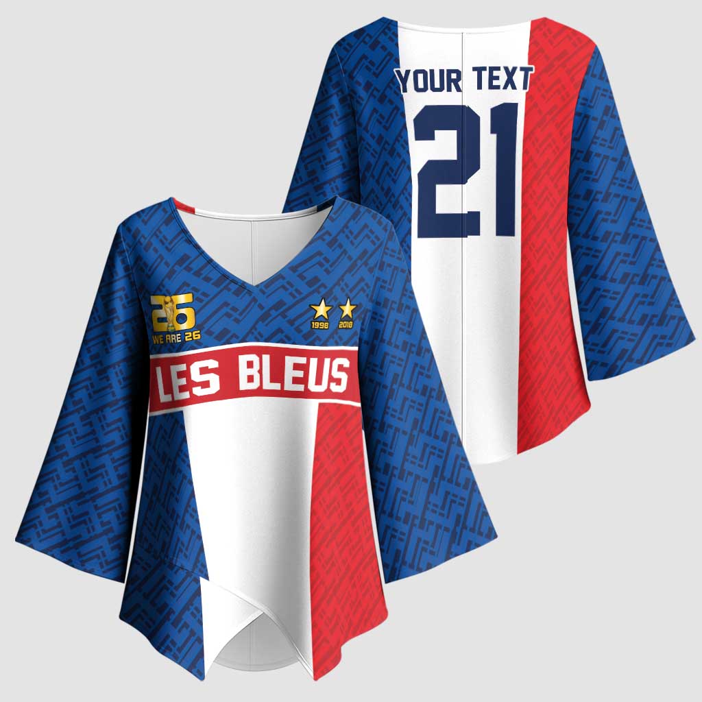 Custom France World Football Legacy Kimono Sleeve Blouse 2 Times History Champions - Wonder Print Shop