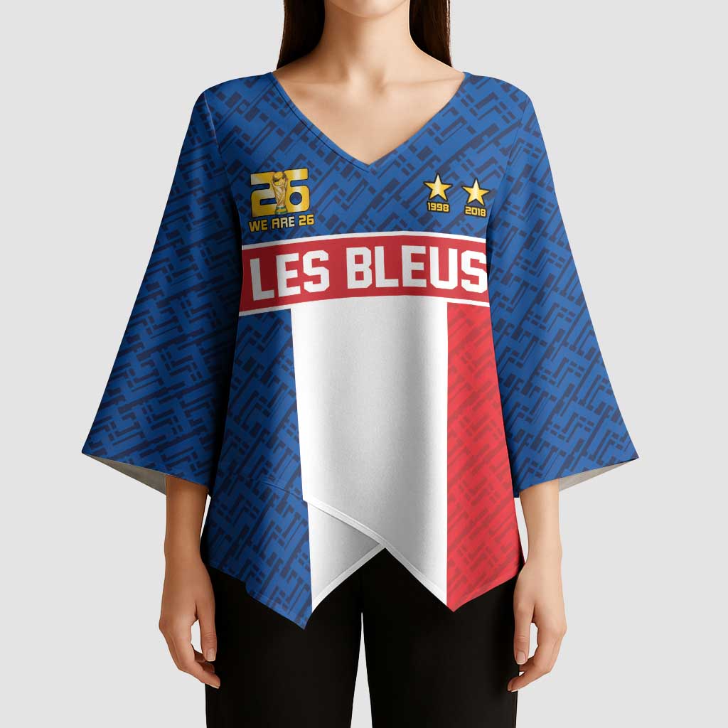 Custom France World Football Legacy Kimono Sleeve Blouse 2 Times History Champions - Wonder Print Shop