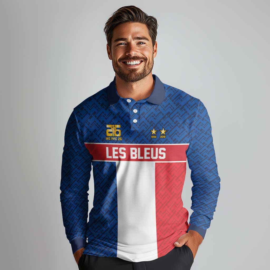 Custom France World Football Legacy Long Sleeve Polo Shirt 2 Times History Champions - Wonder Print Shop