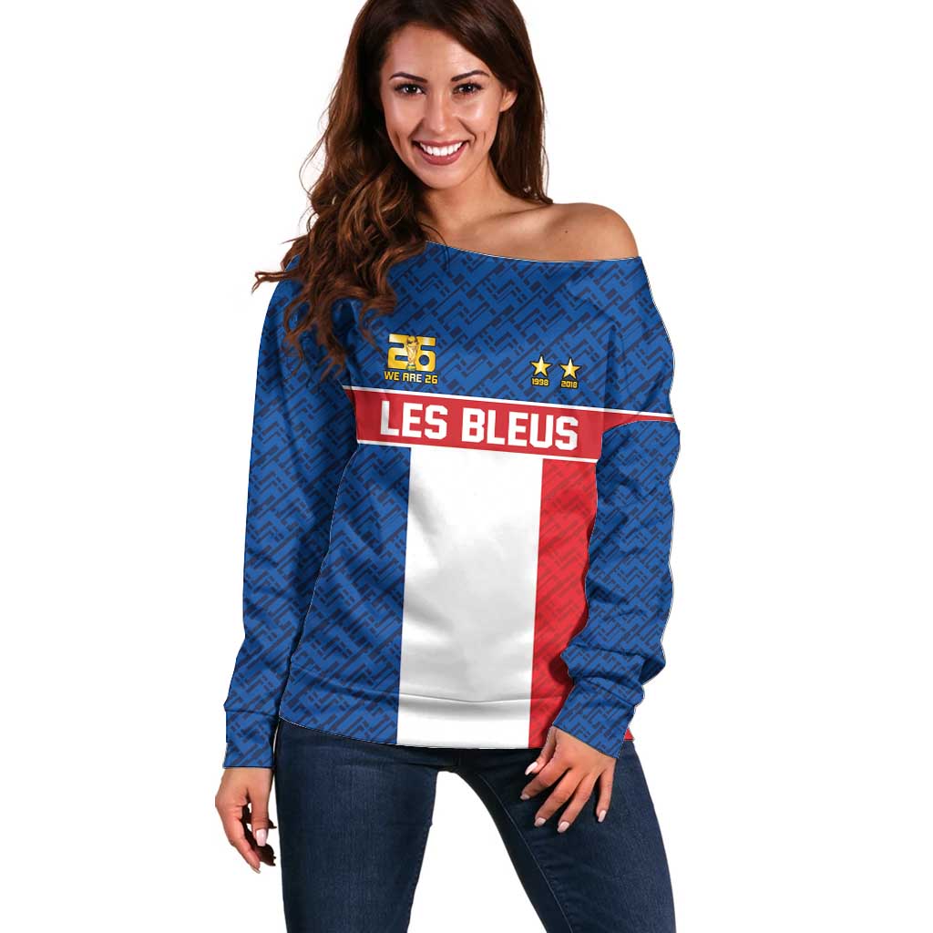 Custom France World Football Legacy Off Shoulder Sweater 2 Times History Champions - Wonder Print Shop