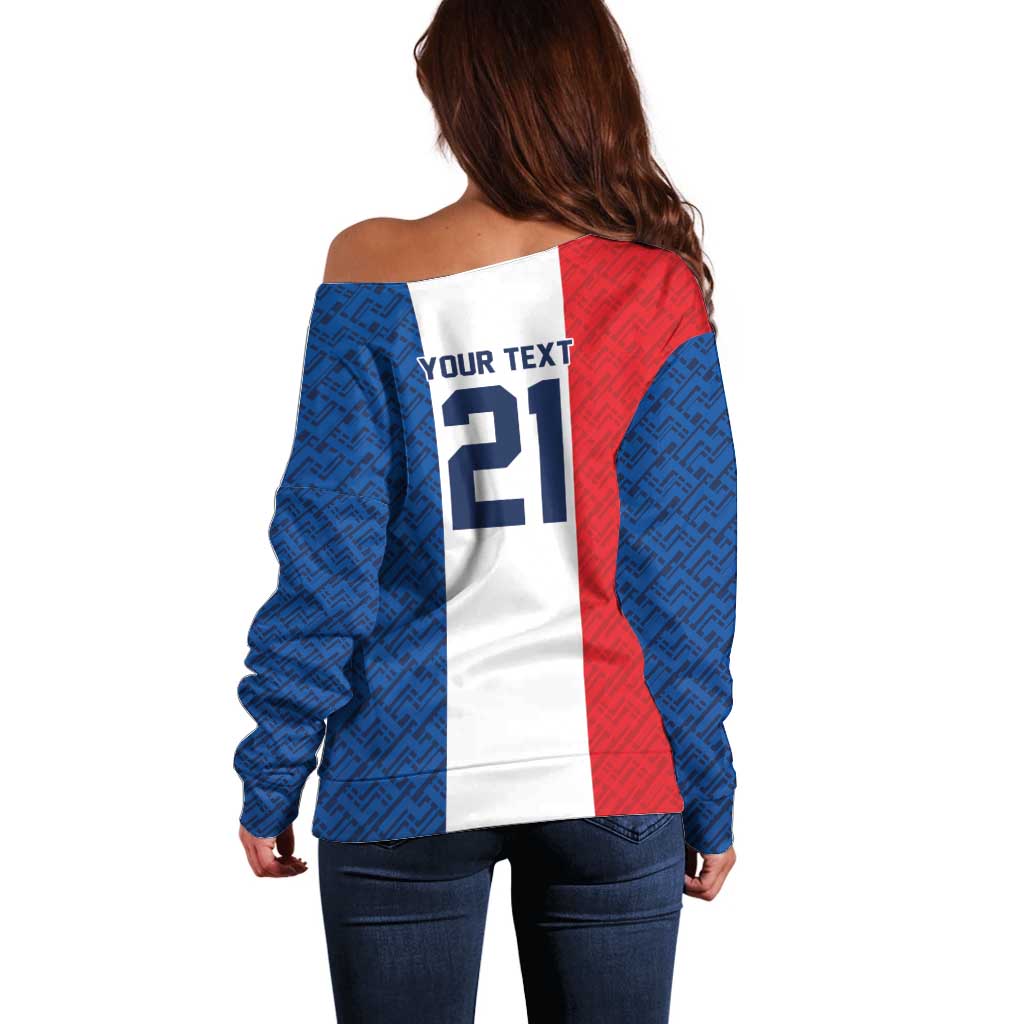 Custom France World Football Legacy Off Shoulder Sweater 2 Times History Champions - Wonder Print Shop