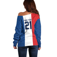 Custom France World Football Legacy Off Shoulder Sweater 2 Times History Champions - Wonder Print Shop