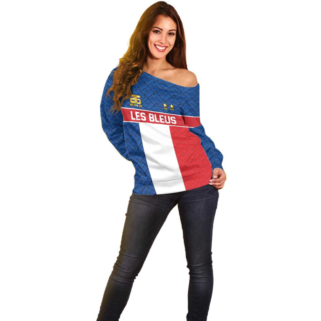 Custom France World Football Legacy Off Shoulder Sweater 2 Times History Champions - Wonder Print Shop