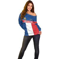 Custom France World Football Legacy Off Shoulder Sweater 2 Times History Champions - Wonder Print Shop