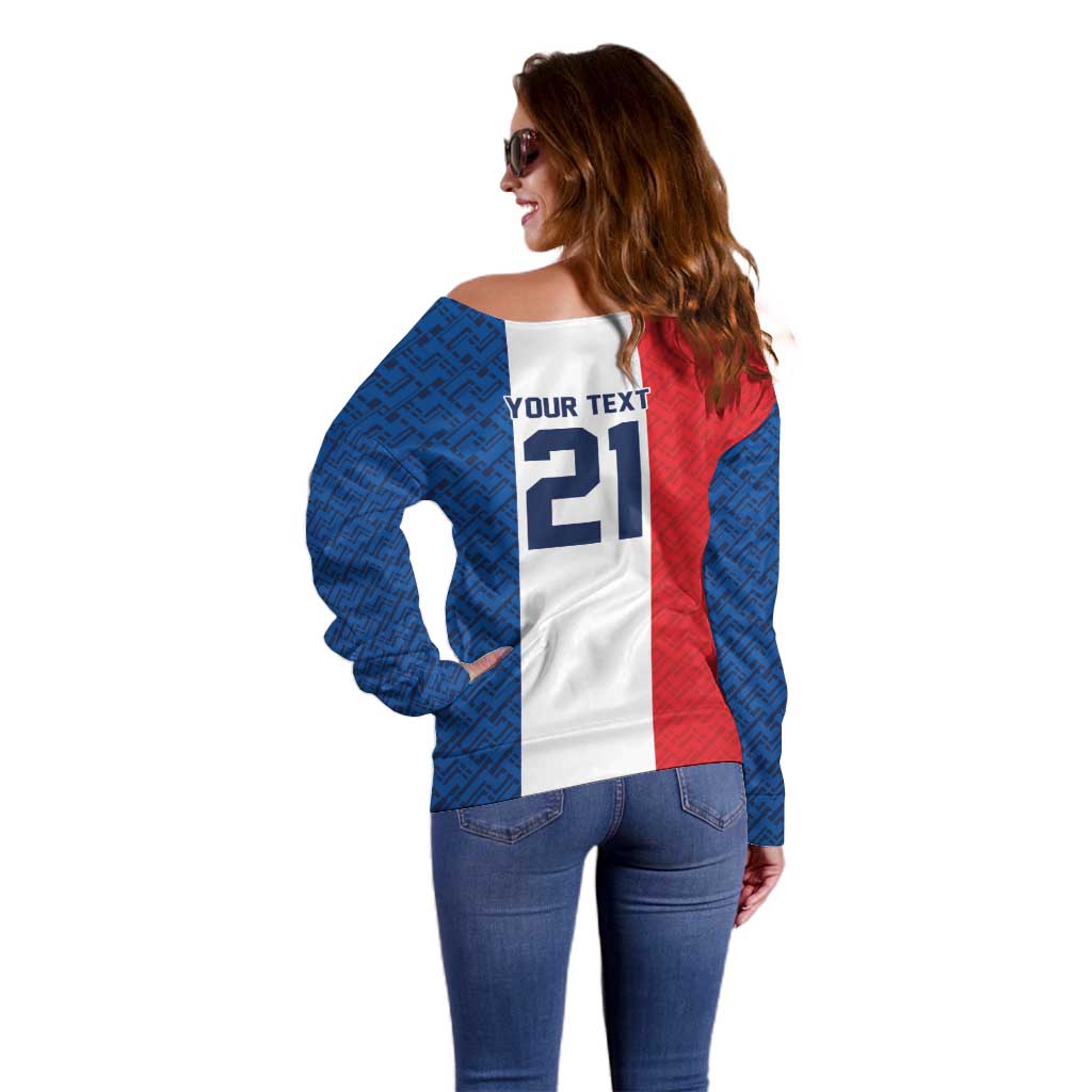 Custom France World Football Legacy Off Shoulder Sweater 2 Times History Champions - Wonder Print Shop