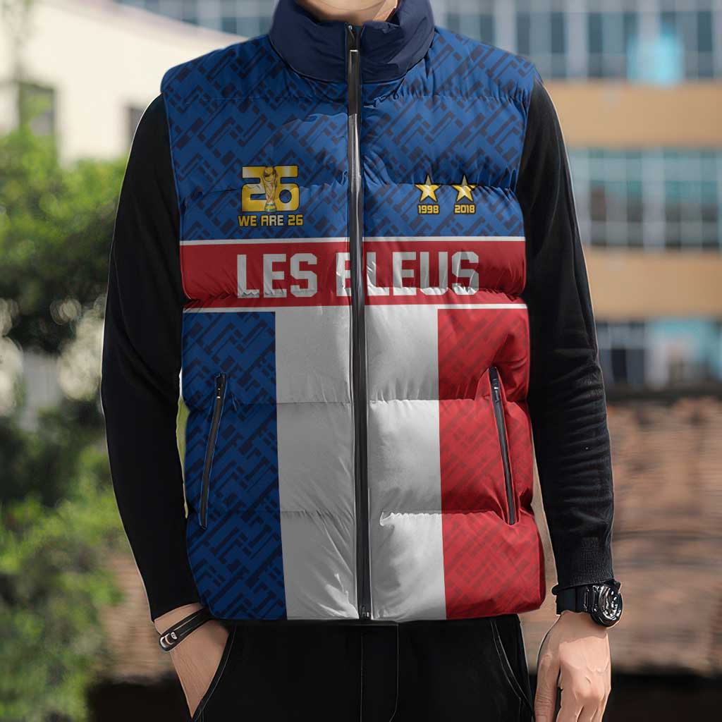 Custom France World Football Legacy Sleeveless Puffer Jacket 2 Times History Champions - Wonder Print Shop