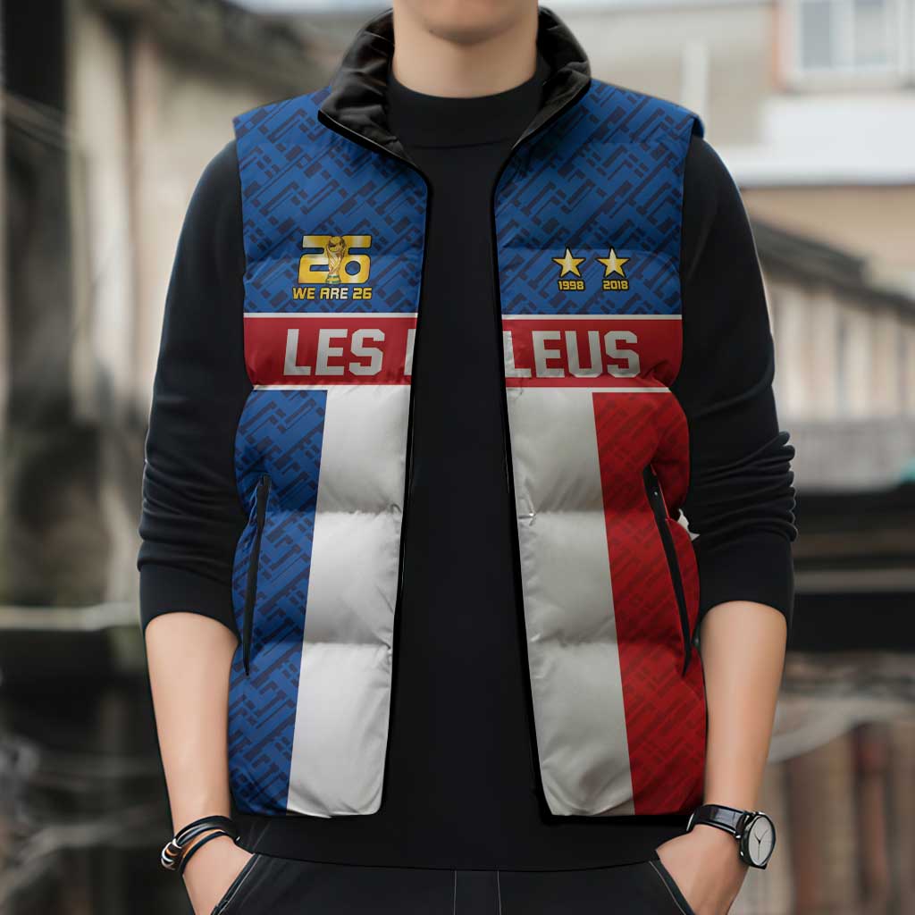 Custom France World Football Legacy Sleeveless Puffer Jacket 2 Times History Champions - Wonder Print Shop