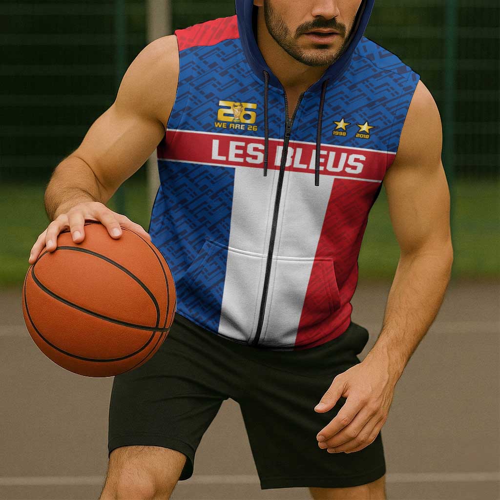 Custom France World Football Legacy Sleeveless Zip Hoodie 2 Times History Champions - Wonder Print Shop