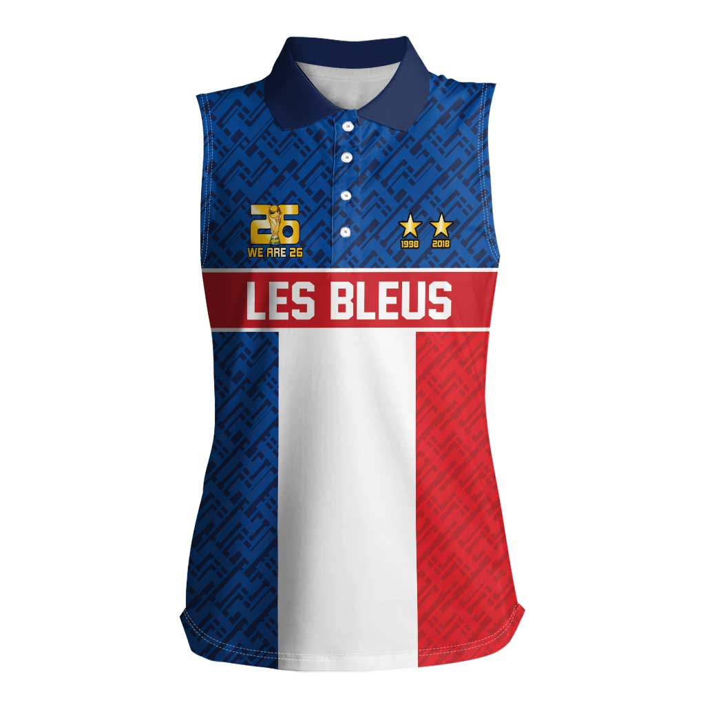 Custom France World Football Legacy Women Sleeveless Polo Shirt 2 Times History Champions - Wonder Print Shop