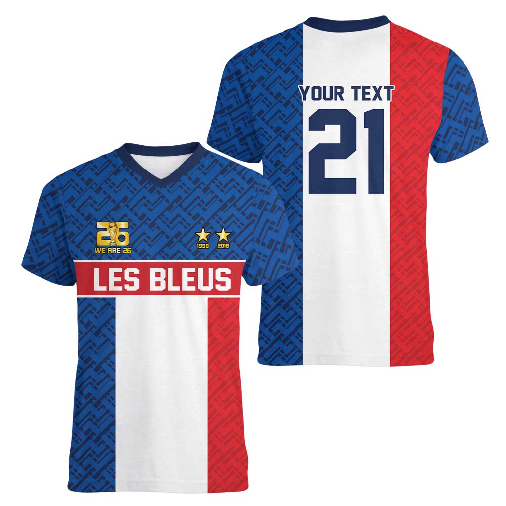 Custom France World Football Legacy Women V-Neck T-Shirt 2 Times History Champions - Wonder Print Shop
