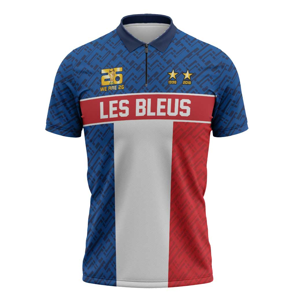 Custom France World Football Legacy Zipper Polo Shirt 2 Times History Champions - Wonder Print Shop
