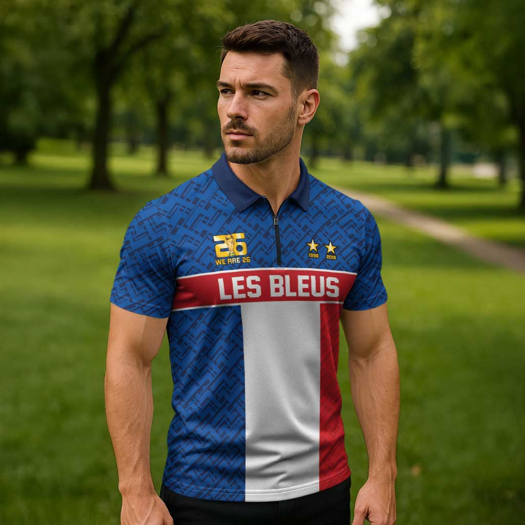 Custom France World Football Legacy Zipper Polo Shirt 2 Times History Champions - Wonder Print Shop