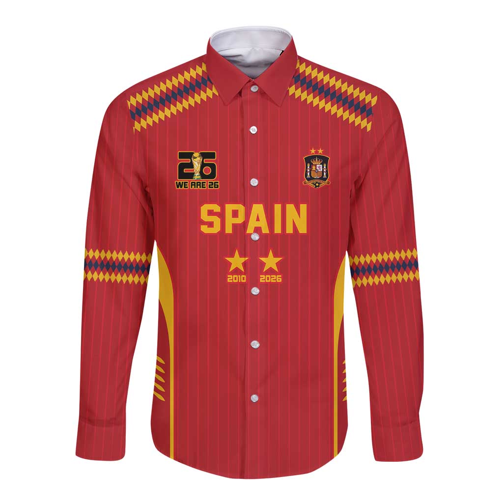 Custom Spain WC26 Future Champions Long Sleeve Button Shirt Tiki Taka Football Era - Wonder Print Shop