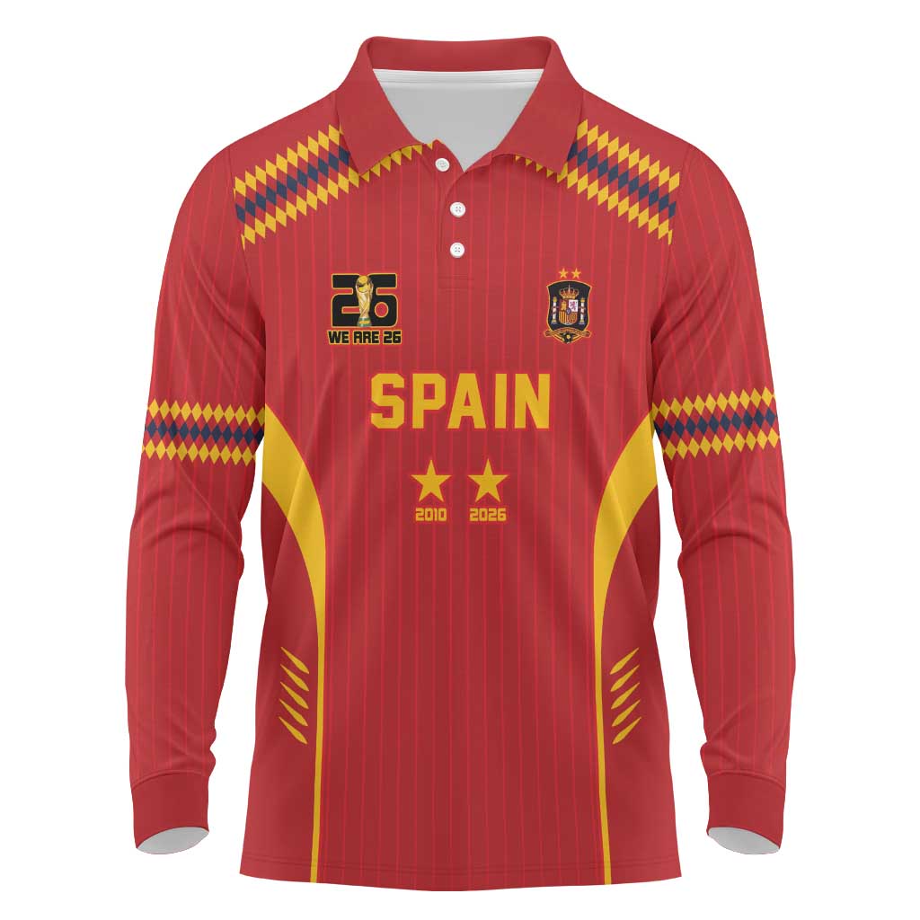 Custom Spain WC26 Future Champions Long Sleeve Polo Shirt Tiki Taka Football Era - Wonder Print Shop