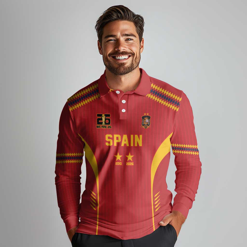 Custom Spain WC26 Future Champions Long Sleeve Polo Shirt Tiki Taka Football Era - Wonder Print Shop