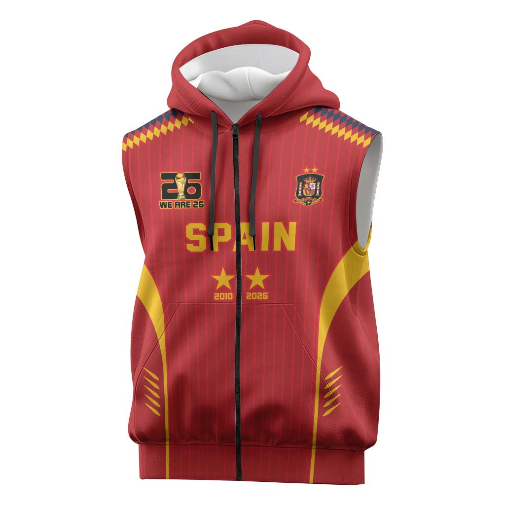 Custom Spain WC26 Future Champions Sleeveless Zip Hoodie Tiki Taka Football Era - Wonder Print Shop
