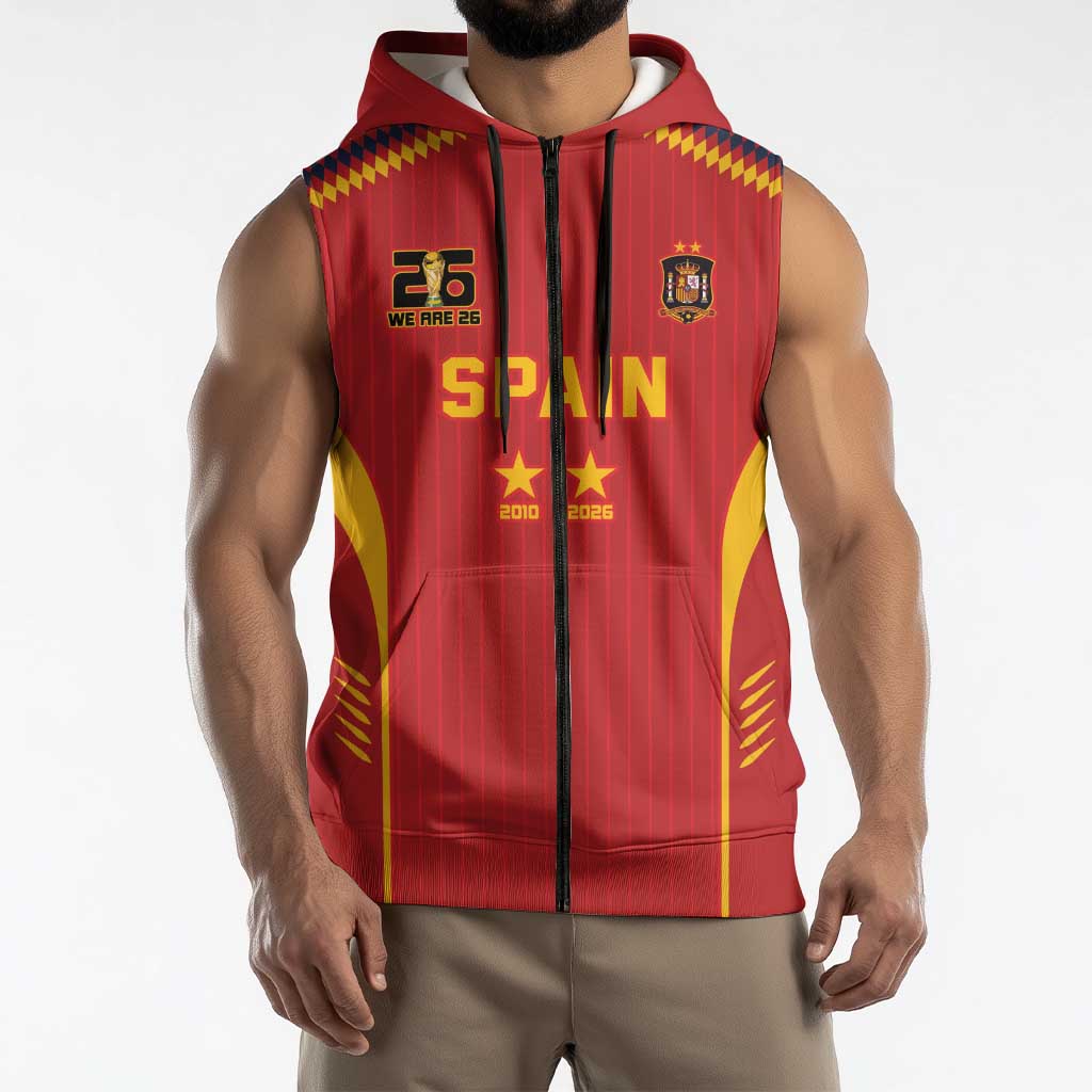 Custom Spain WC26 Future Champions Sleeveless Zip Hoodie Tiki Taka Football Era - Wonder Print Shop