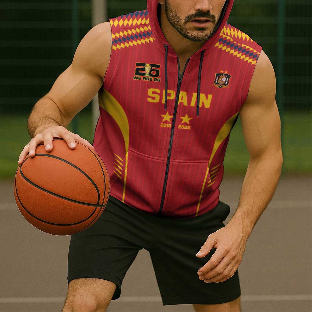 Custom Spain WC26 Future Champions Sleeveless Zip Hoodie Tiki Taka Football Era - Wonder Print Shop