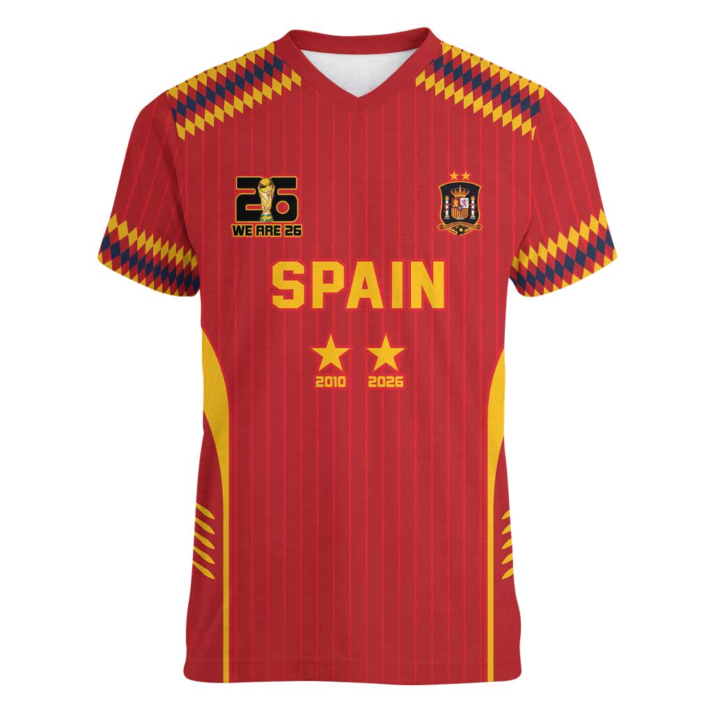 Custom Spain WC26 Future Champions Women V-Neck T-Shirt Tiki Taka Football Era - Wonder Print Shop