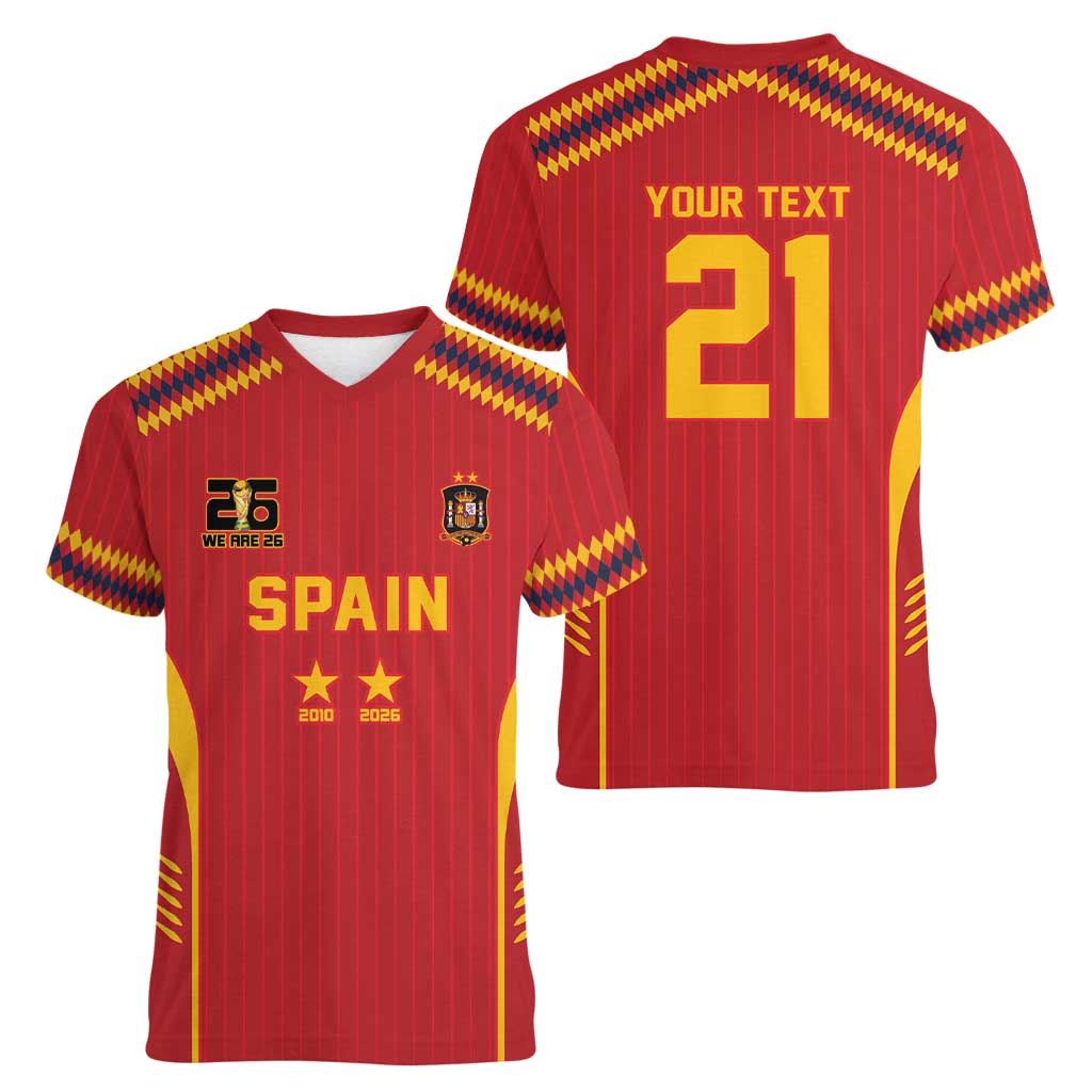 Custom Spain WC26 Future Champions Women V-Neck T-Shirt Tiki Taka Football Era - Wonder Print Shop