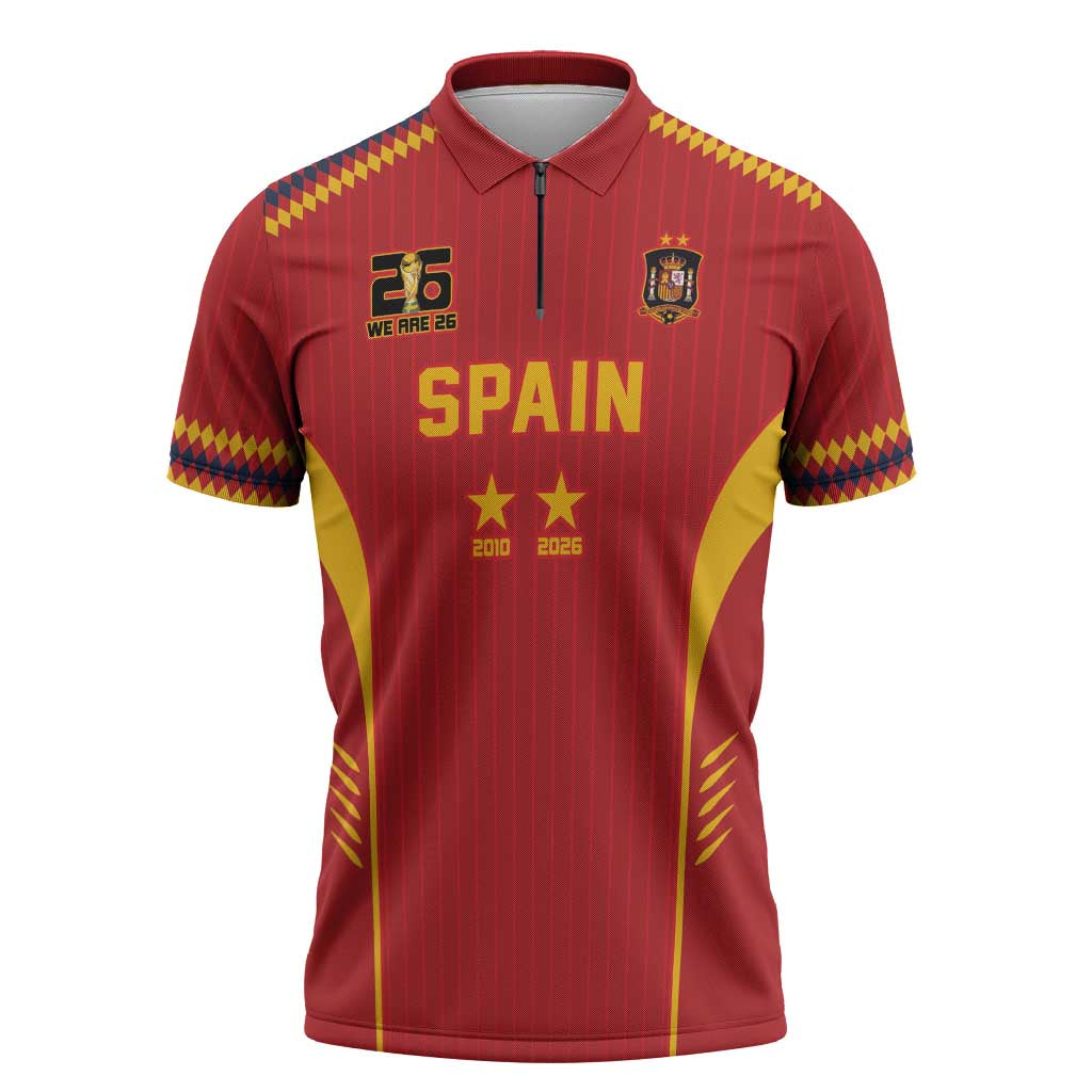 Custom Spain WC26 Future Champions Zipper Polo Shirt Tiki Taka Football Era - Wonder Print Shop