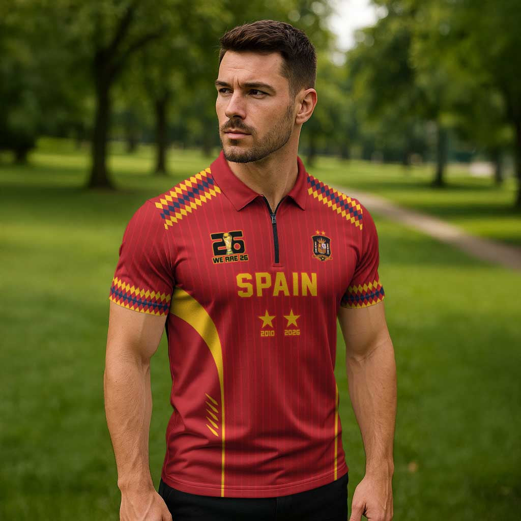 Custom Spain WC26 Future Champions Zipper Polo Shirt Tiki Taka Football Era - Wonder Print Shop