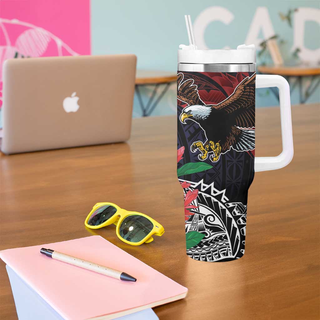 American Samoa Bald Eagle Personalized Tumbler With Handle Samoa Muamua Le Atua