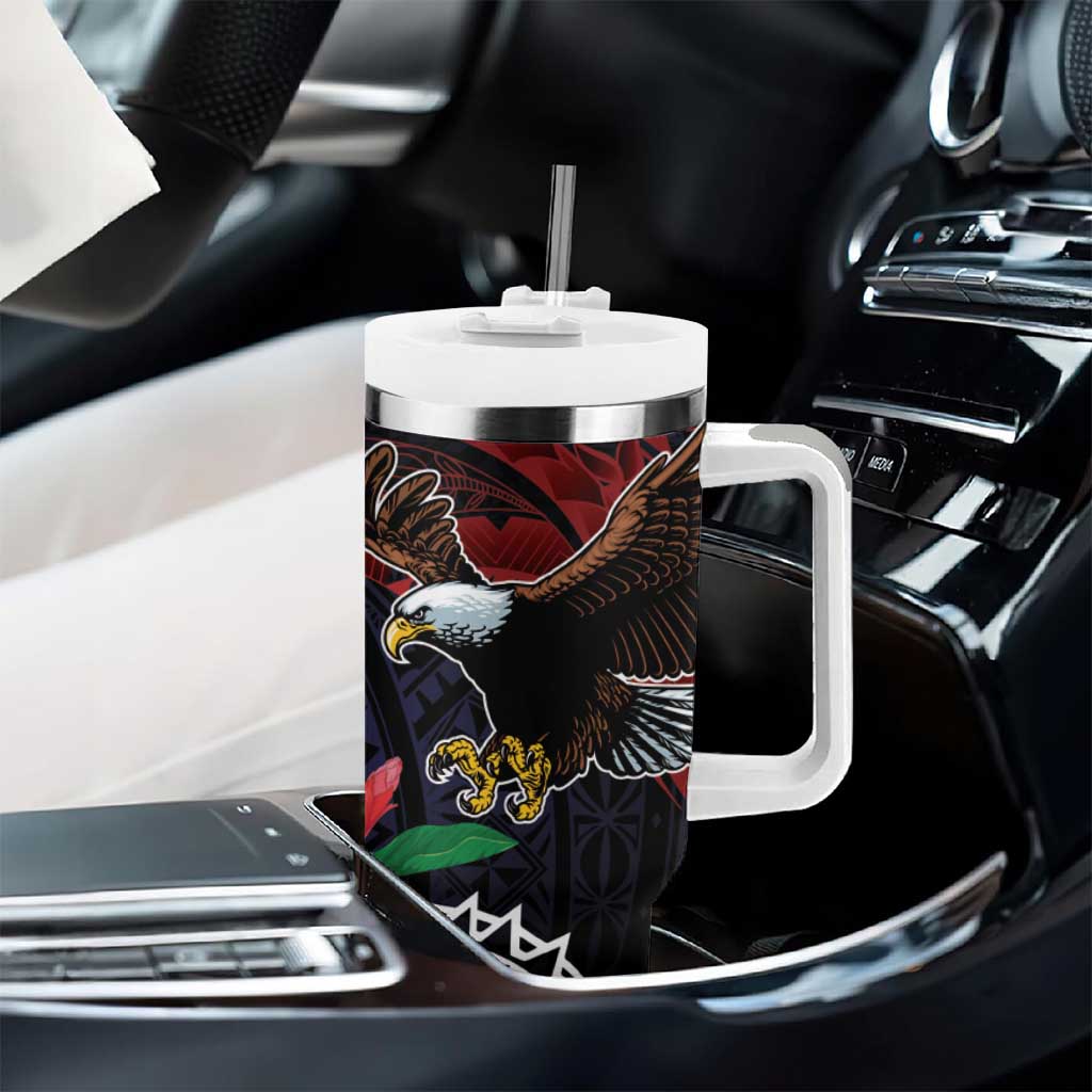 American Samoa Bald Eagle Personalized Tumbler With Handle Samoa Muamua Le Atua