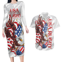 Personalized United States Rugby Couples Matching Long Sleeve Bodycon Dress and Hawaiian Shirt American Bald Eagle LT9 - Wonder Print Shop