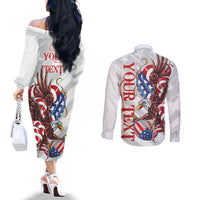 Personalized United States Rugby Couples Matching Off The Shoulder Long Sleeve Dress and Long Sleeve Button Shirt American Bald Eagle