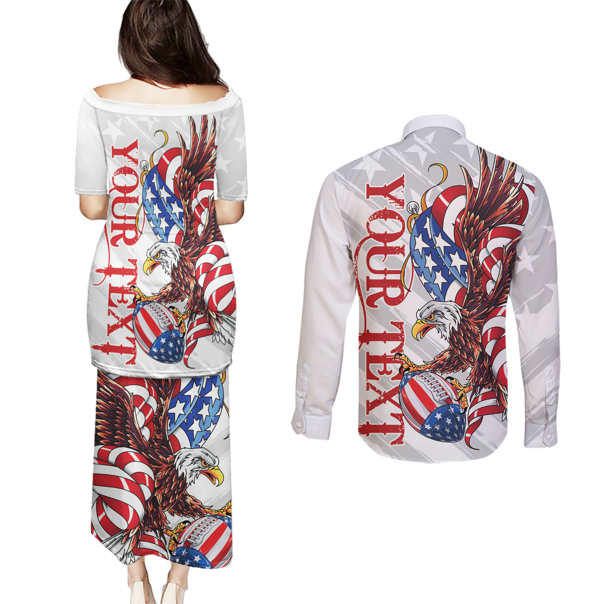 Personalized United States Rugby Couples Matching Puletasi and Long Sleeve Button Shirt American Bald Eagle LT9 - Wonder Print Shop