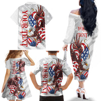Personalized United States Rugby Family Matching Off The Shoulder Long Sleeve Dress and Hawaiian Shirt American Bald Eagle - Wonder Print Shop