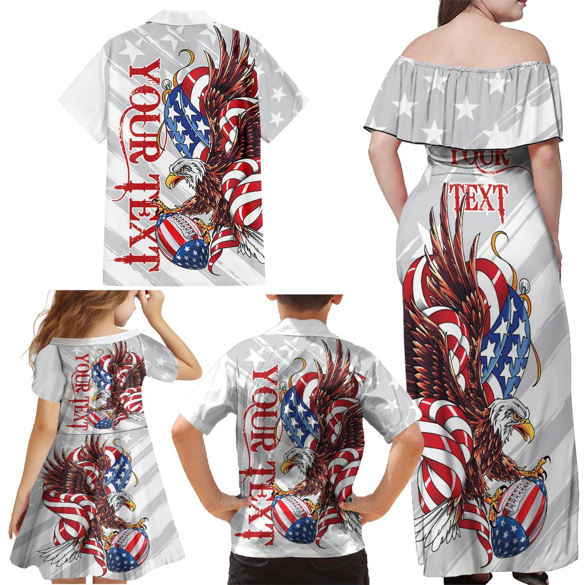 Personalized United States Rugby Family Matching Off Shoulder Maxi Dress and Hawaiian Shirt American Bald Eagle LT9 - Wonder Print Shop